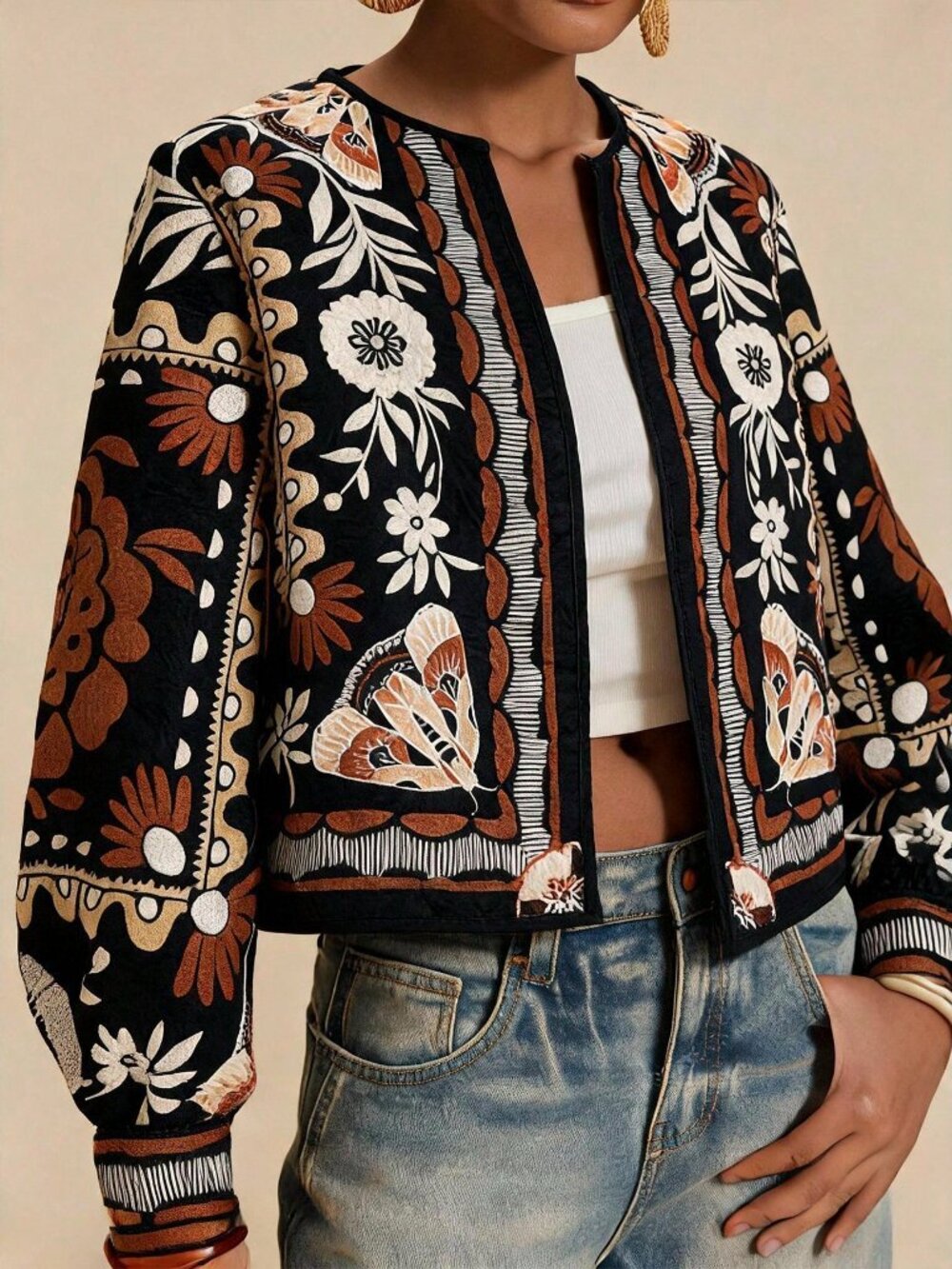 Multicolor Casual Women's Floral Print Boho Jacket